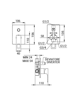 Concealed shower mixer with diverter Prestige series