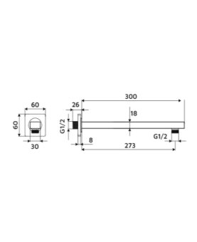 Shower arm rectangular 30-35 cm