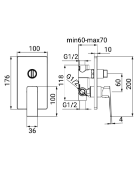 Concealed shower mixer with diverter Totem series