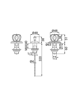 Rubinetto batteria per bidet 3 fori serie Scudetto