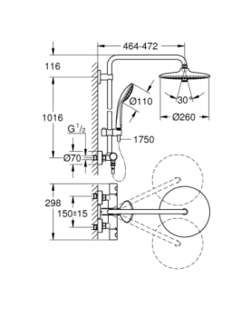 Shower system with thermostatic Euphoria system 260