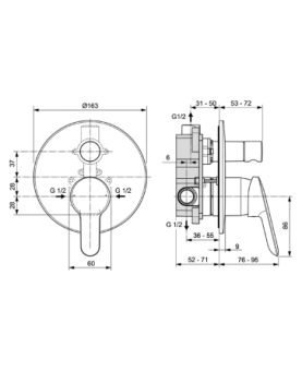 Concealed shower mixer with diverter Alpha series