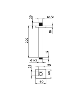 Shower arm square 20 cm ceiling-mounted