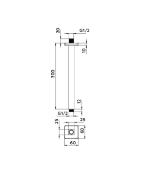 Shower arm square 30 cm ceiling-mounted